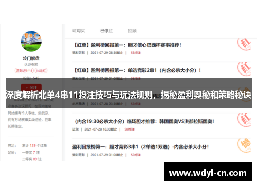 深度解析北单4串11投注技巧与玩法规则，揭秘盈利奥秘和策略秘诀